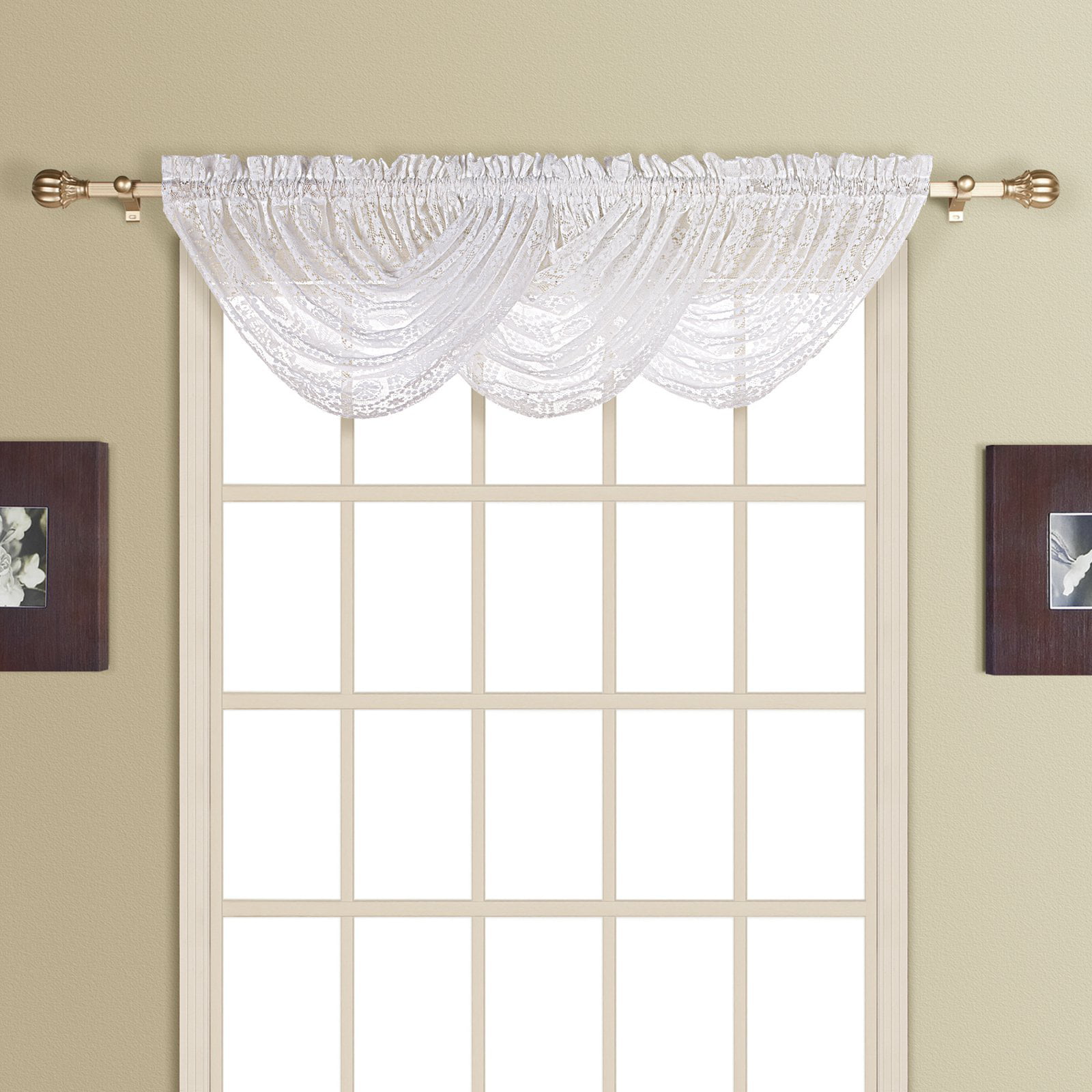 56 by 38-Inch United Curtain New Rochelle Lace Swags Set of 2 White