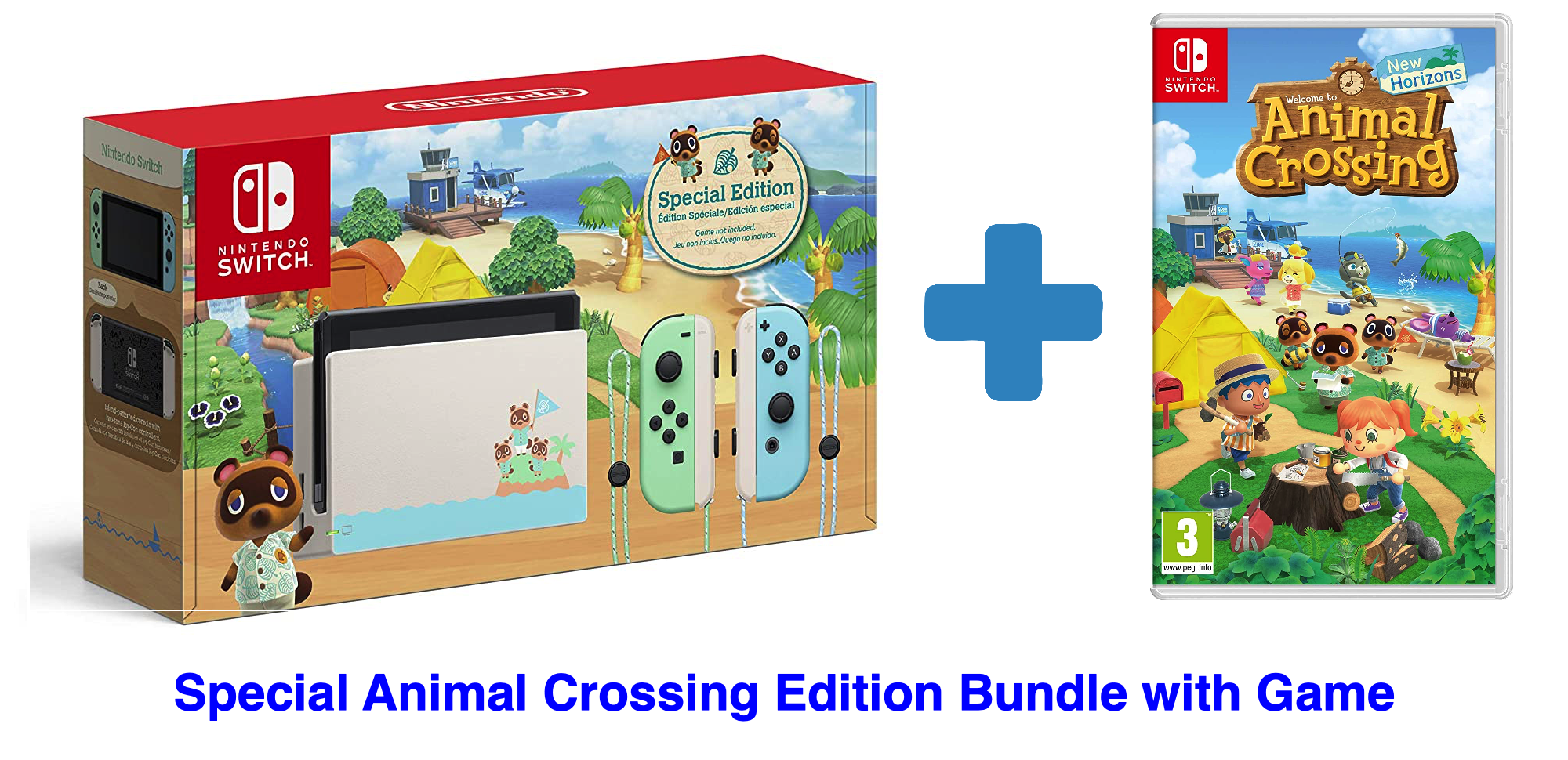 New Nintendo Switch Animal Crossing: New Horizons Edition Bundle with Animal Crossing: New Horizons NS Game Disc - 2020 Best Game!