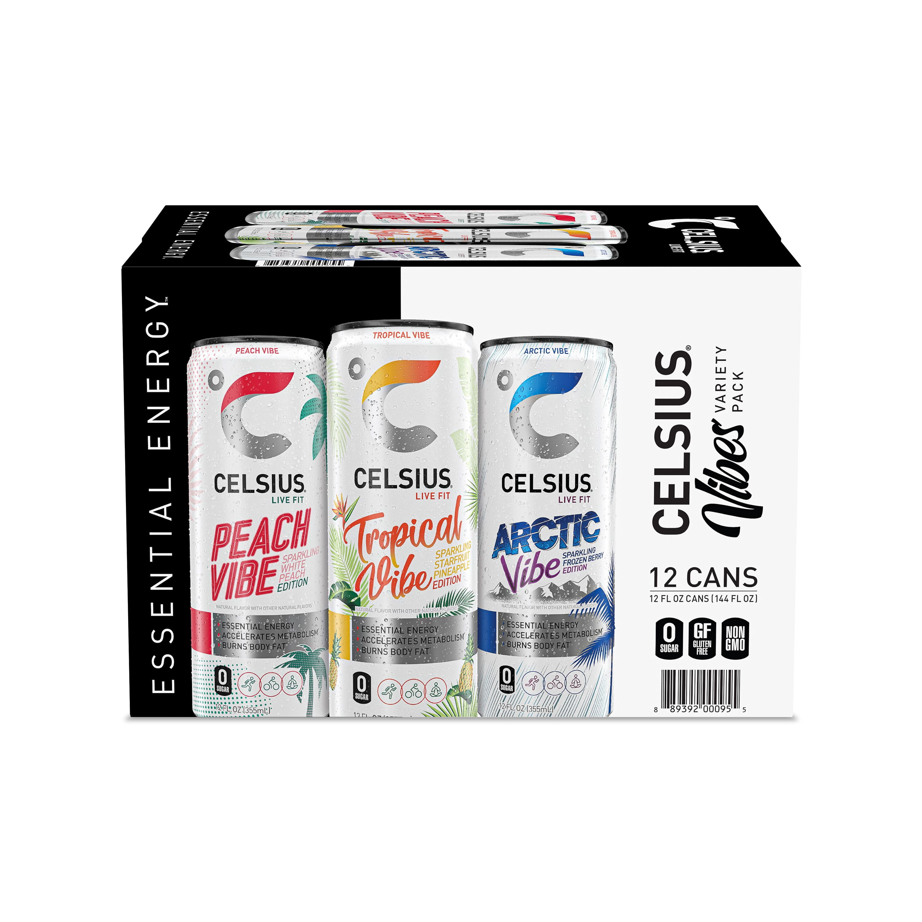 CELSIUS Sparkling Vibe Variety Pack, Functional Energy Drink 12 fl oz (Pack of 12)