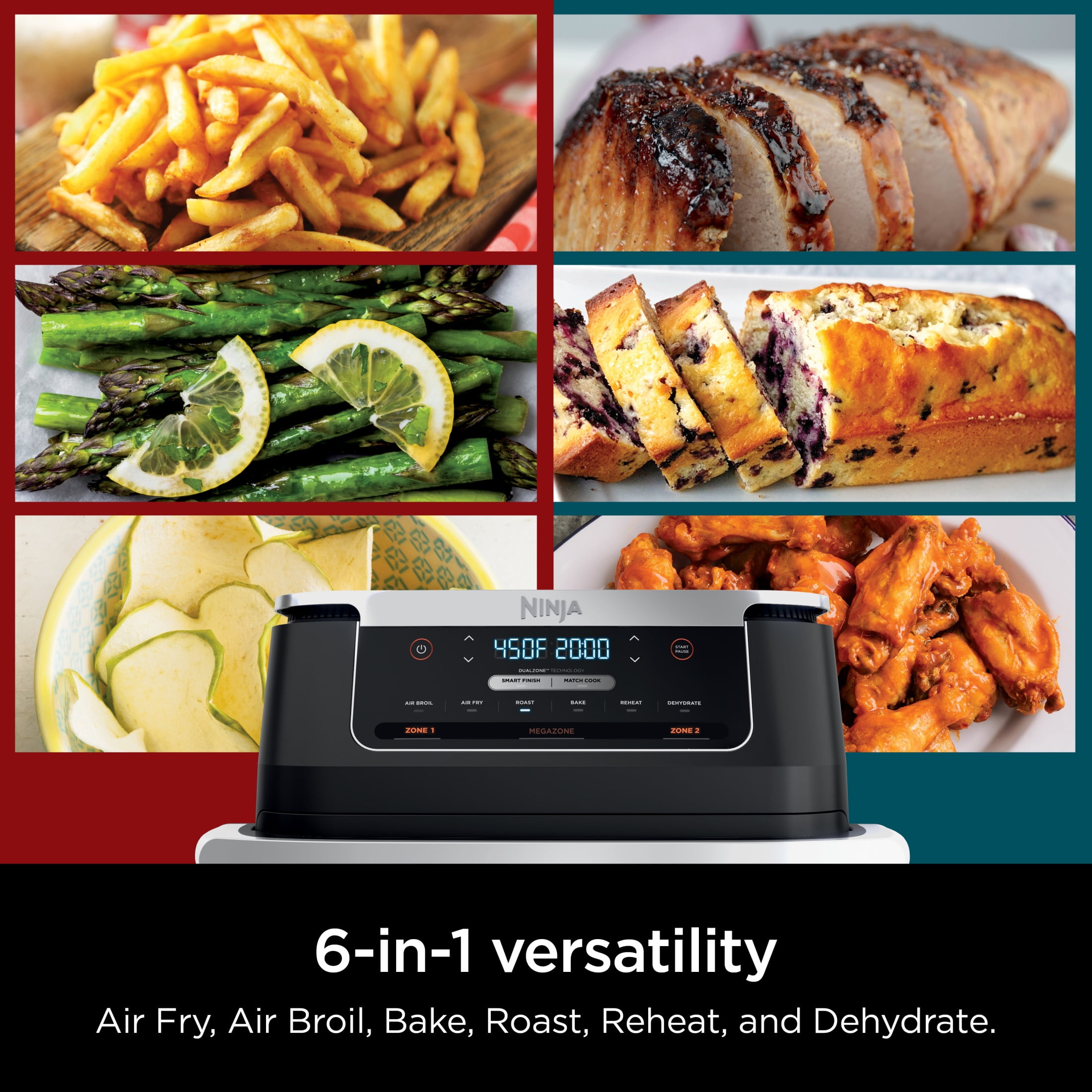 Ninja Foodi Air Fryer 7-Qt, DualZone FlexBasket, 6-in-1, Smart Finish, Cook 2 Foods 2 Ways, DZ071 Black