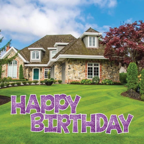 Purple Sparkle 18" Tall KG Happy Birthday Yard Sign Set - KG Letter Decorations - 13 Piece Set