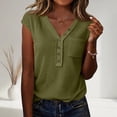 thumbnail image 3 of Womens Waffle Tank Top Sleeveless Henley Shirts 2026 Summer Loose Button Up V Neck Dressy Casual Tops Clothes,Army Green L, 3 of 6