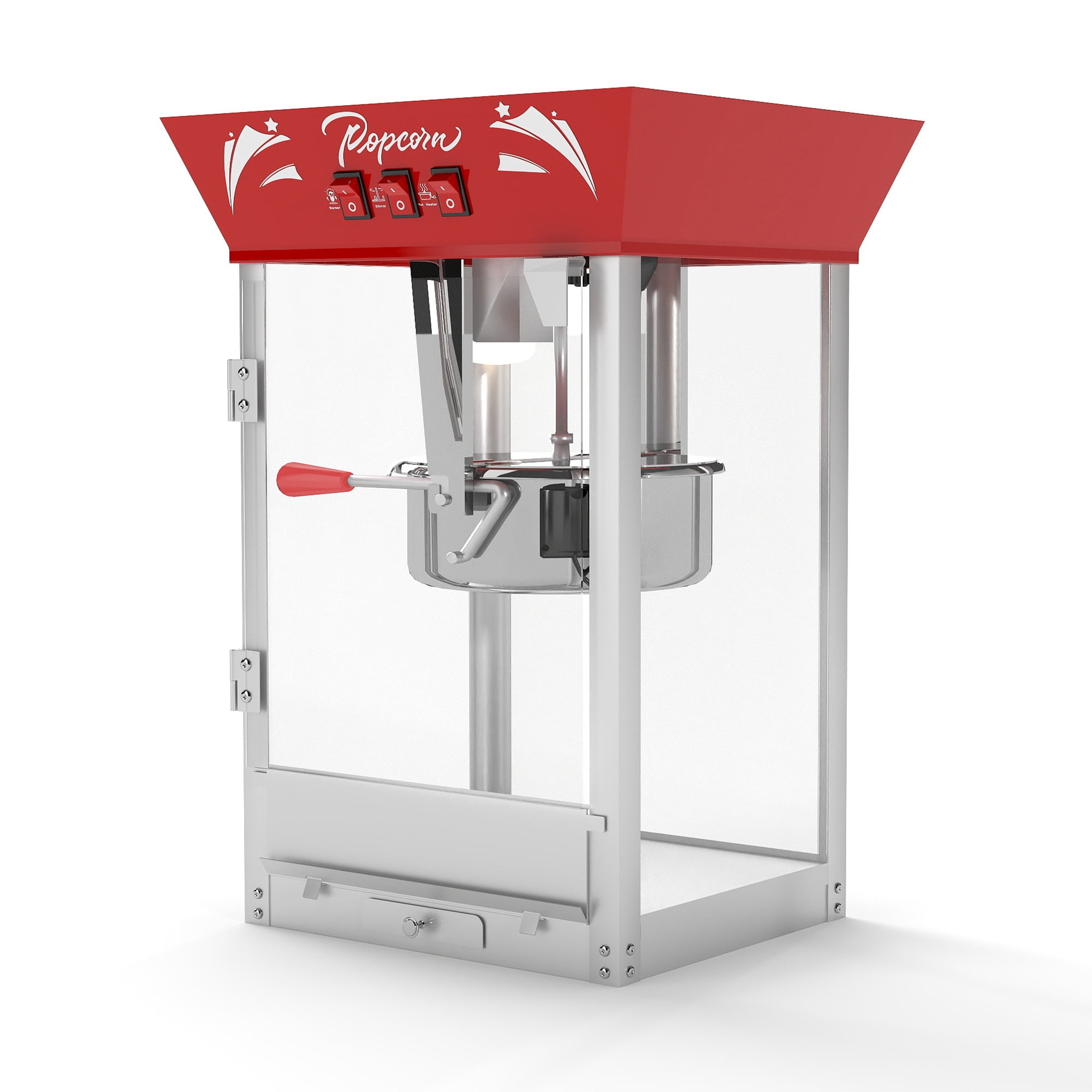 Leumius Commercial Popcorn Machine, 12 Ounce Kettle Stainless Steel Popcorn Maker with Tempered Glass, Warming Deck, 850W Countertop Popcorn Popper for Parties, Events, Home Theater Red