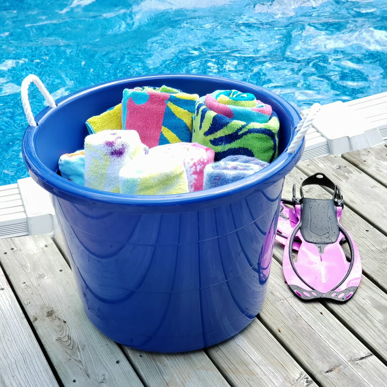 Mainstays 17 Gallon Round Plastic Tub with Rope Handles, Blue, Set