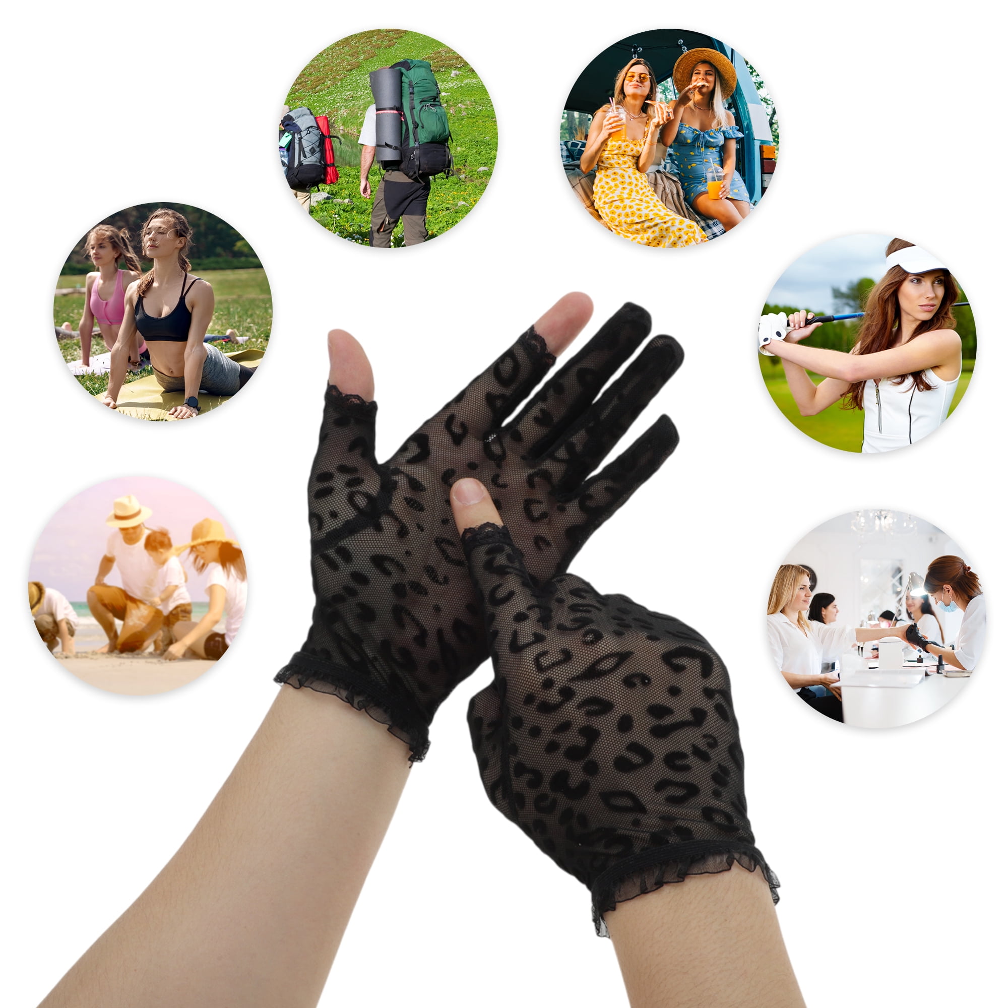 Unique Bargains Breathable Leopard Print Manicure Gloves 1 Pair Black