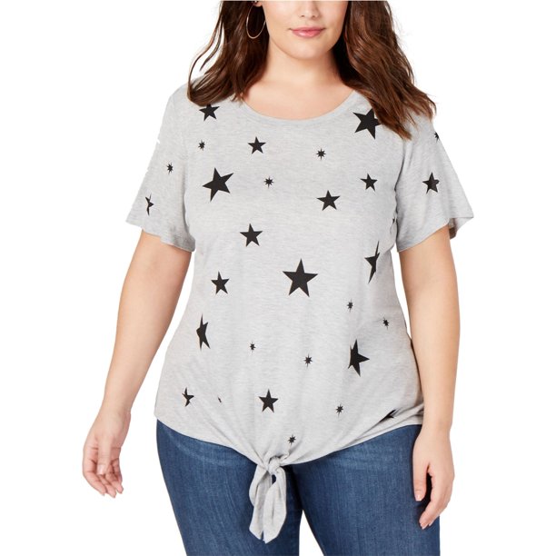 INC Camiseta gráfica con estampado de estrellas para mujer, gris, 0X