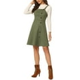 thumbnail image 2 of INSPIRE CHIC Women's Faux Suede Button Decor A-Line Mini Overall Dress M Army Green, 2 of 6