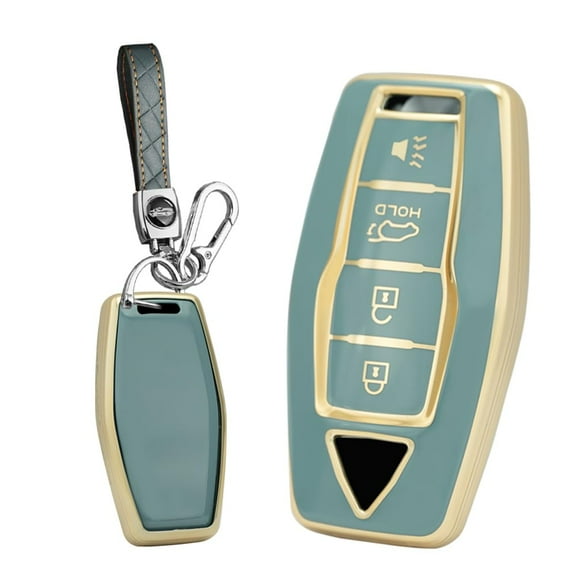 Golden-Edge 4 Button 2023 Key Fob Cover Fit for Mitsubishi Outlander 2022 2021 New Key Keyless with Leather Keychain