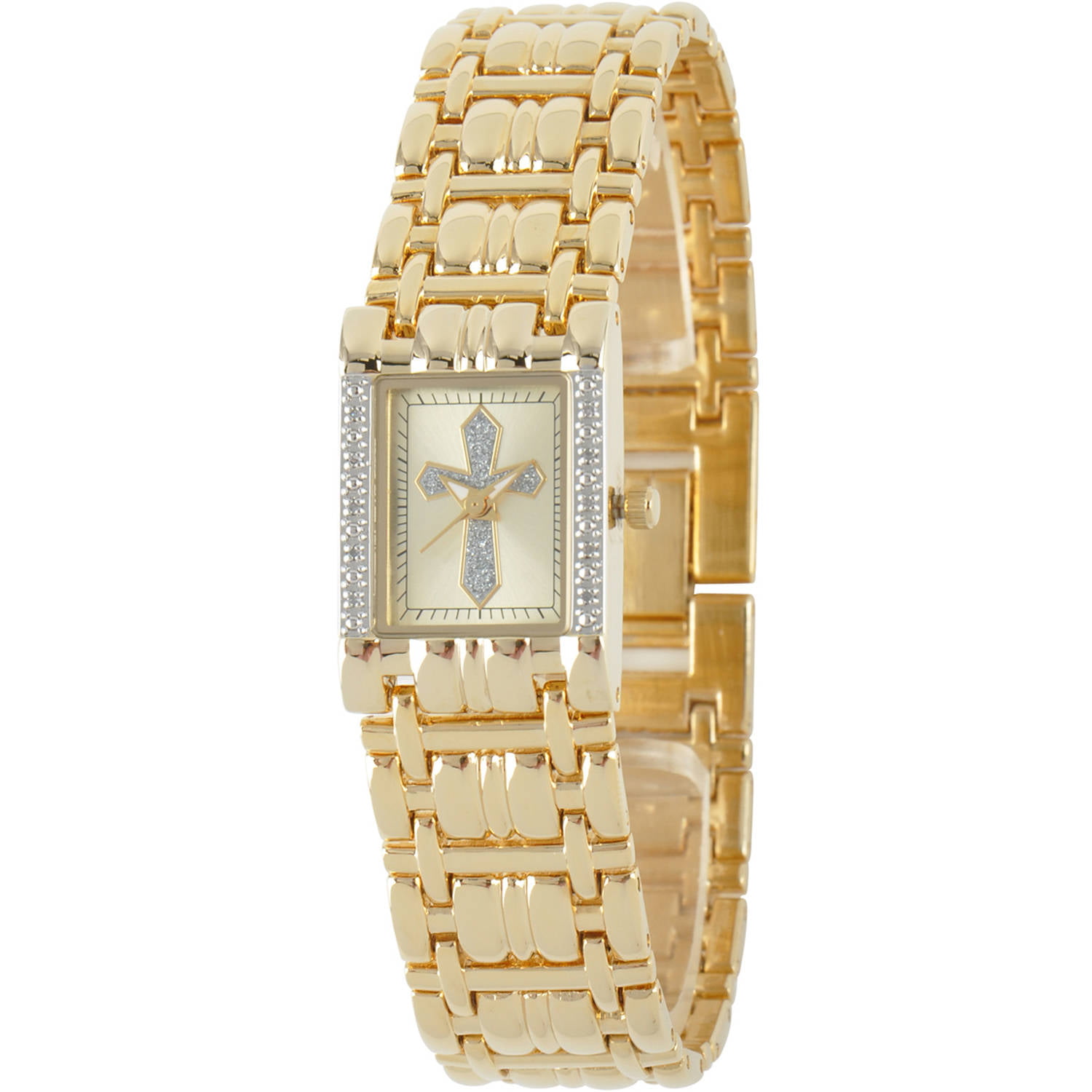 Women's Cross Rectangular Bracelet Watch, Gold - Walmart.com