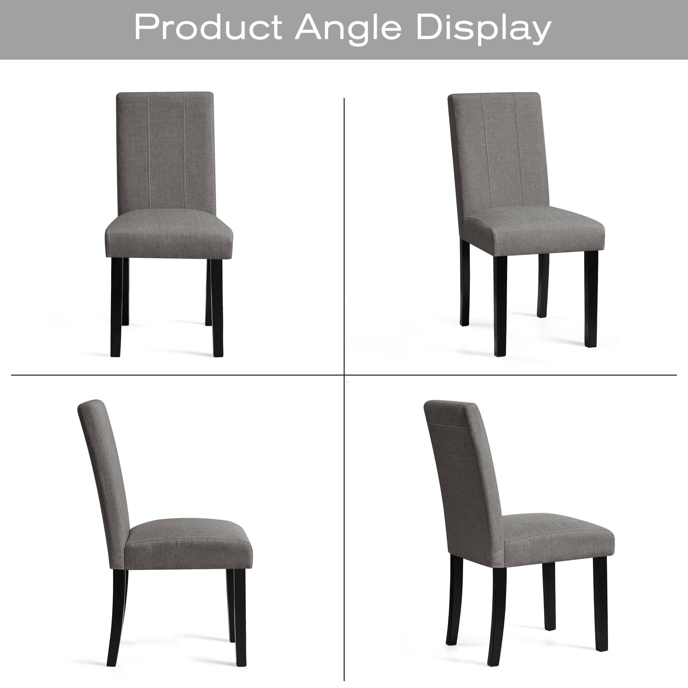 CHUN YI Upholstered Dining Chairs Set of 2, Modern Farmhouse Fabric Dining Chairs with Solid Rubberwood Frame for Kitchen & Dining Room, Dark Gray
