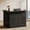 Black, variant on Finmind L-Shaped Reception Desk, Modern Front Counter with 2-Tier Storage & Stemware Rack for Lobby, Office, Business Area, Black