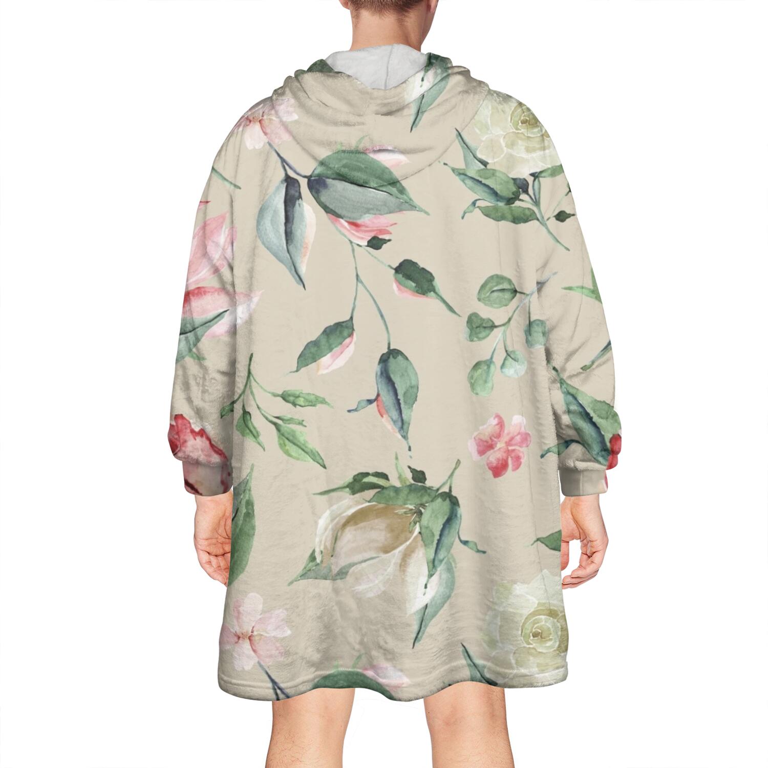 Wearable Oversized Blanket,Pioneer Flower Floral Print Pattern Wearable Blanket Hoodie for Adults,Cozy Hooded Blankets with Super Pockets,Super Warm Fuzzy Pullover for Women & Men