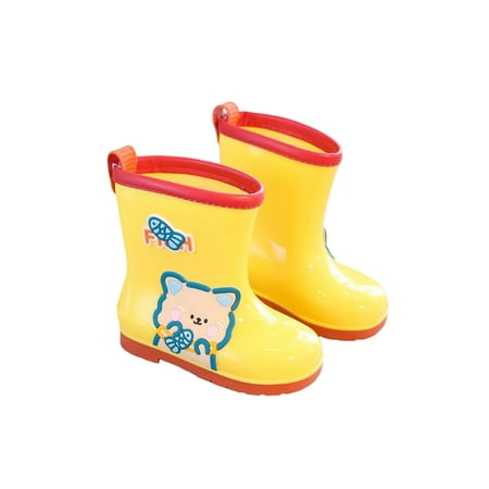 

Rotosw Kids Waterproof Booties Cartoon Rain Boot Cotton Lining Rubber Boots Non-slip Wide Calf Mid-Calf Bootie Outdoor Round Toe Garden Shoes Yellow 8C
