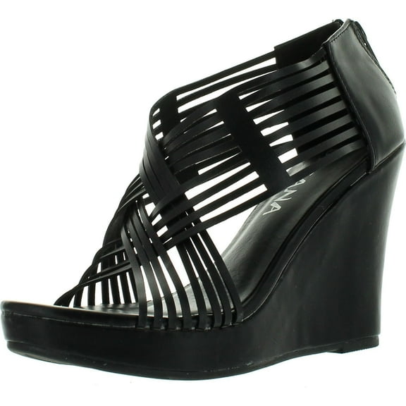DIVIANA KEALIE-36 Womens Criss Cross Cut Out Platform Back Zip Wedge Sandals