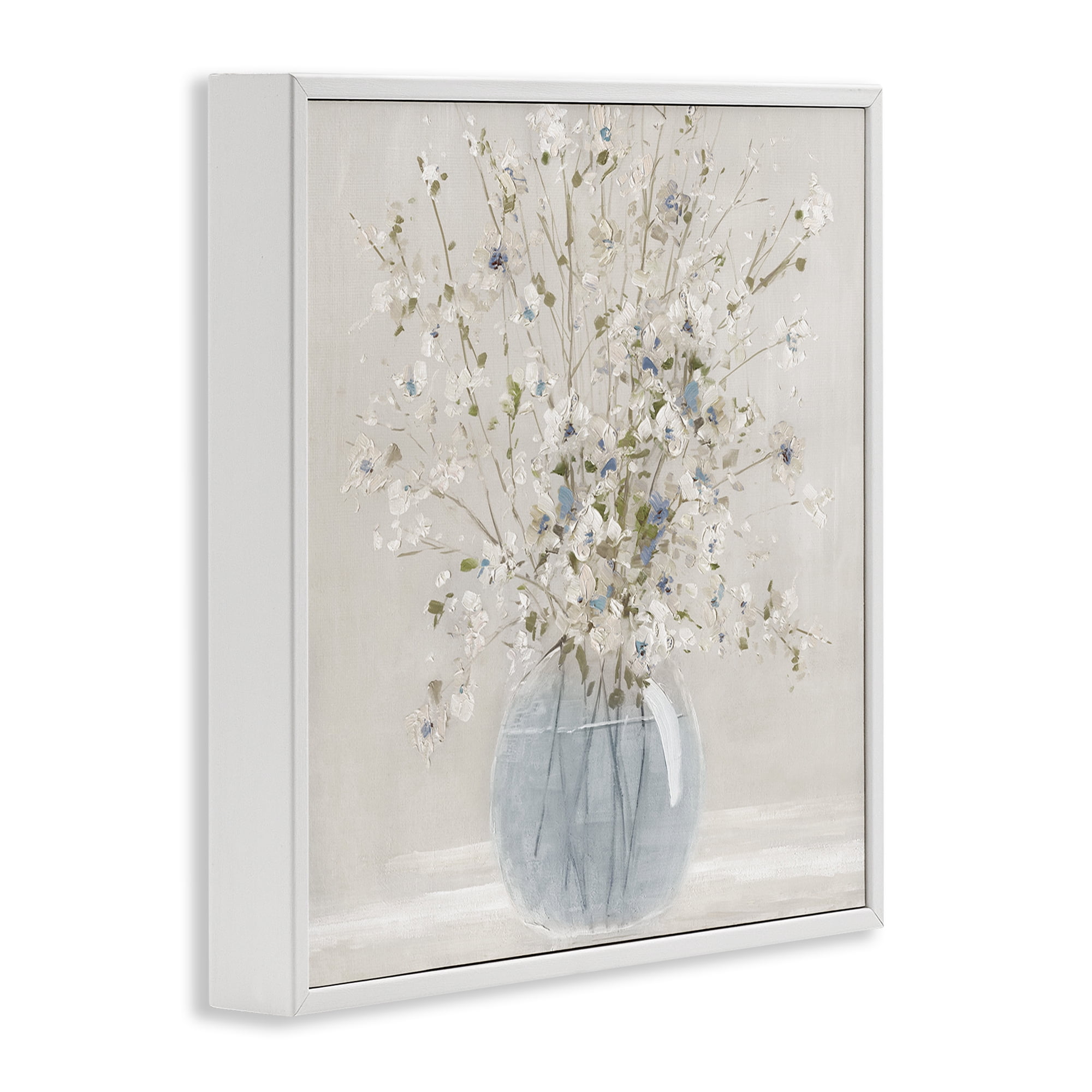 Stupell Industries Subtle Glass Vase Bouquet White Framed Giclee Art, design by Carol Robinson