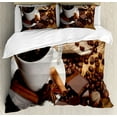 thumbnail image 1 of Chocolate Duvet Cover Set King Size, Cup of Hot Chocolate Cinnamon Sticks Nuts on Wooden Table, Decorative 3 Piece Bedding Set with 2 Pillow Shams, Pale Brown Dark Brown and White, by Ambesonne, 1 of 3