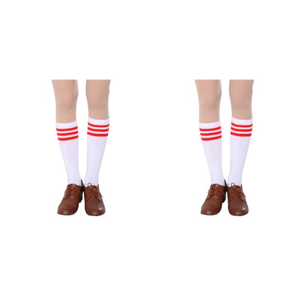 Minnieouse Medias hasta el muslo a rayas, medias antideslizantes para Cosplay, juegos deportivos, calentadores para piernas, Día de San Valentín, rayas 2piezas raya roja blanca Minnieouse CBP354582