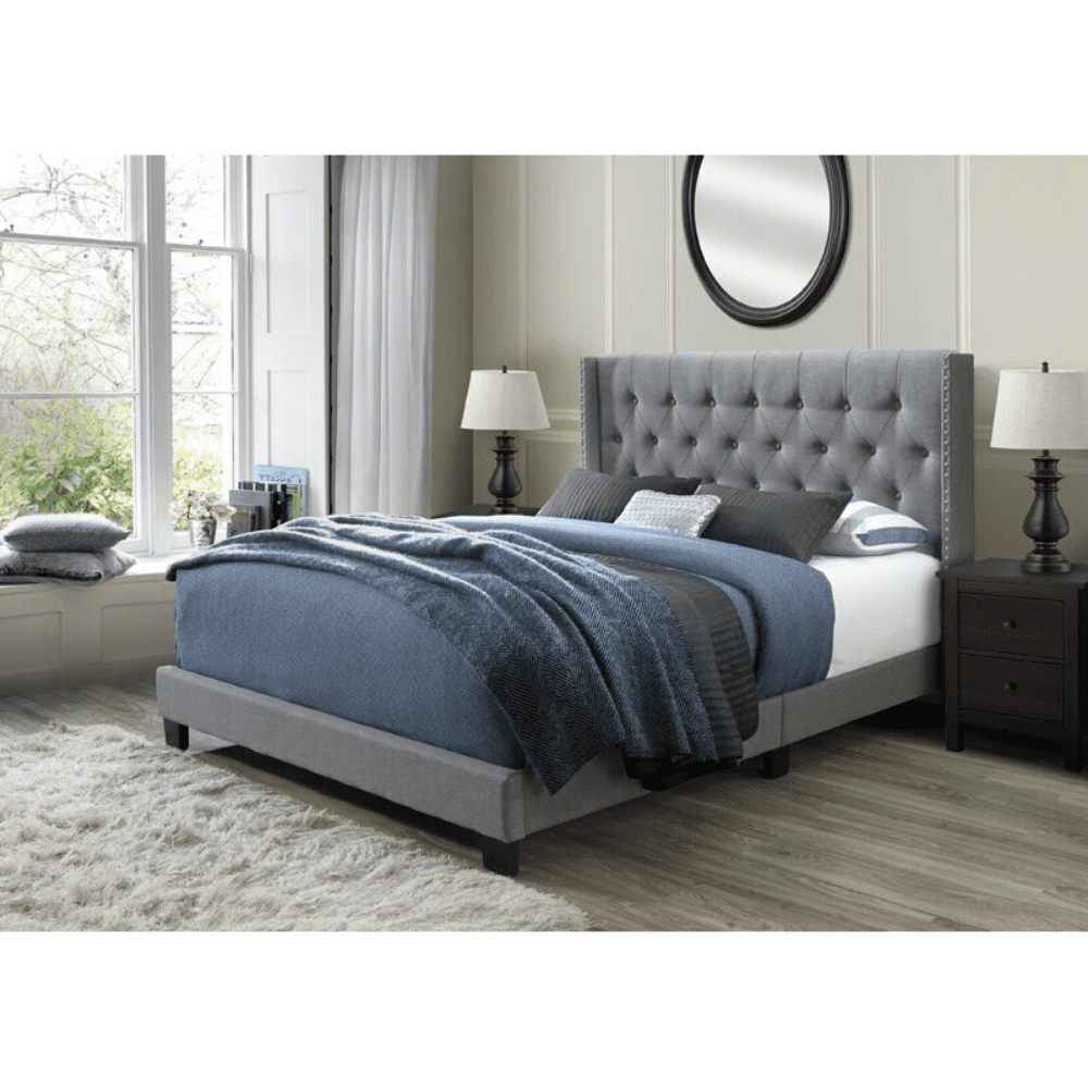 Happy Homes Diamond Tufted Upholstered Wingback Panel Bed Frame, Queen