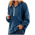thumbnail image 2 of QUINDOS Womens Hoodies Zip up Quarter Zip Womens Sweatshirts Casual Drop Shoulder Long Sleeve Plain V-neck Pullover Tops, 2 of 7