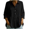 thumbnail image 6 of Edvintorg Summer Tops for Women Cotton And Linen Turndown Collar 3/4 Sleeve Casual Loose Shirts with Button Women's Blouses Black XXL, 6 of 6