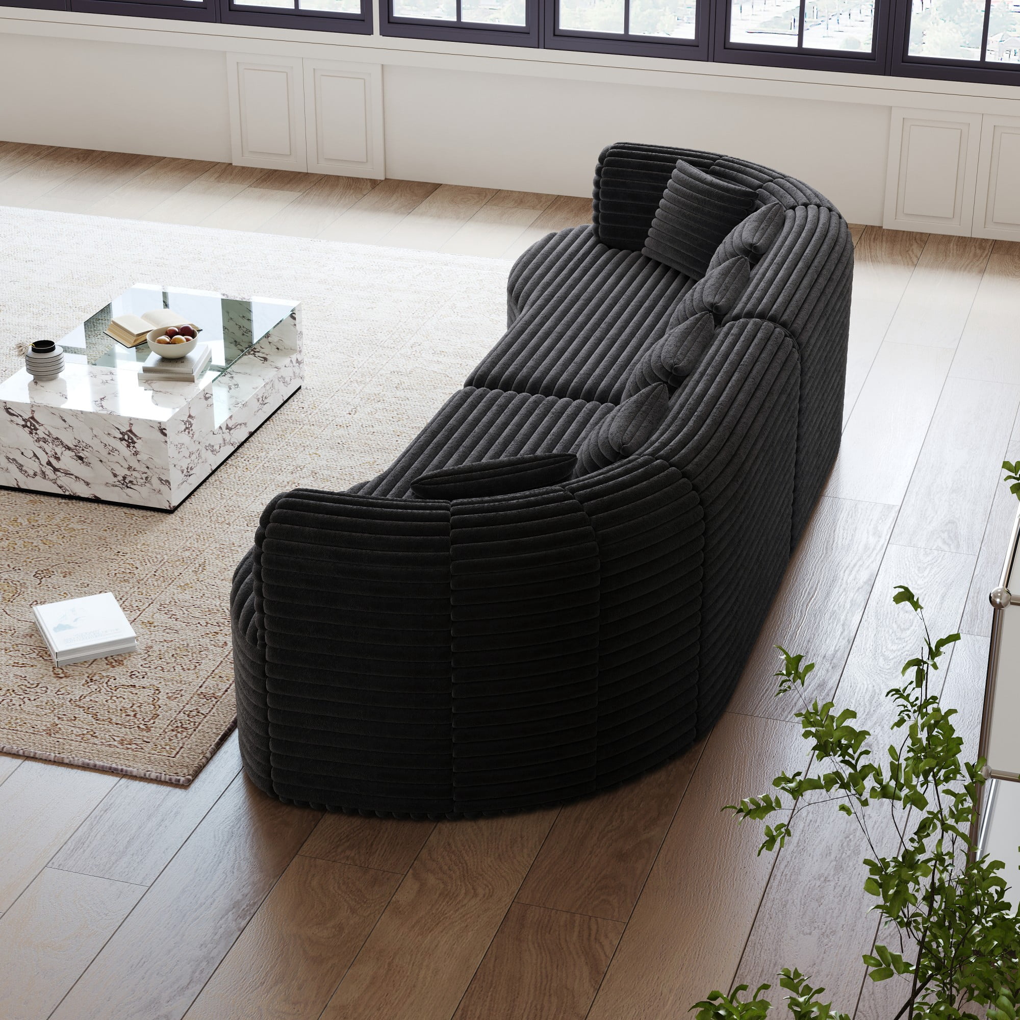106" Oversized Sectional Sofa,Modern Corduroy Memory Foam Sofa Cloud Sofa with Deep Seat for Living Room,Black