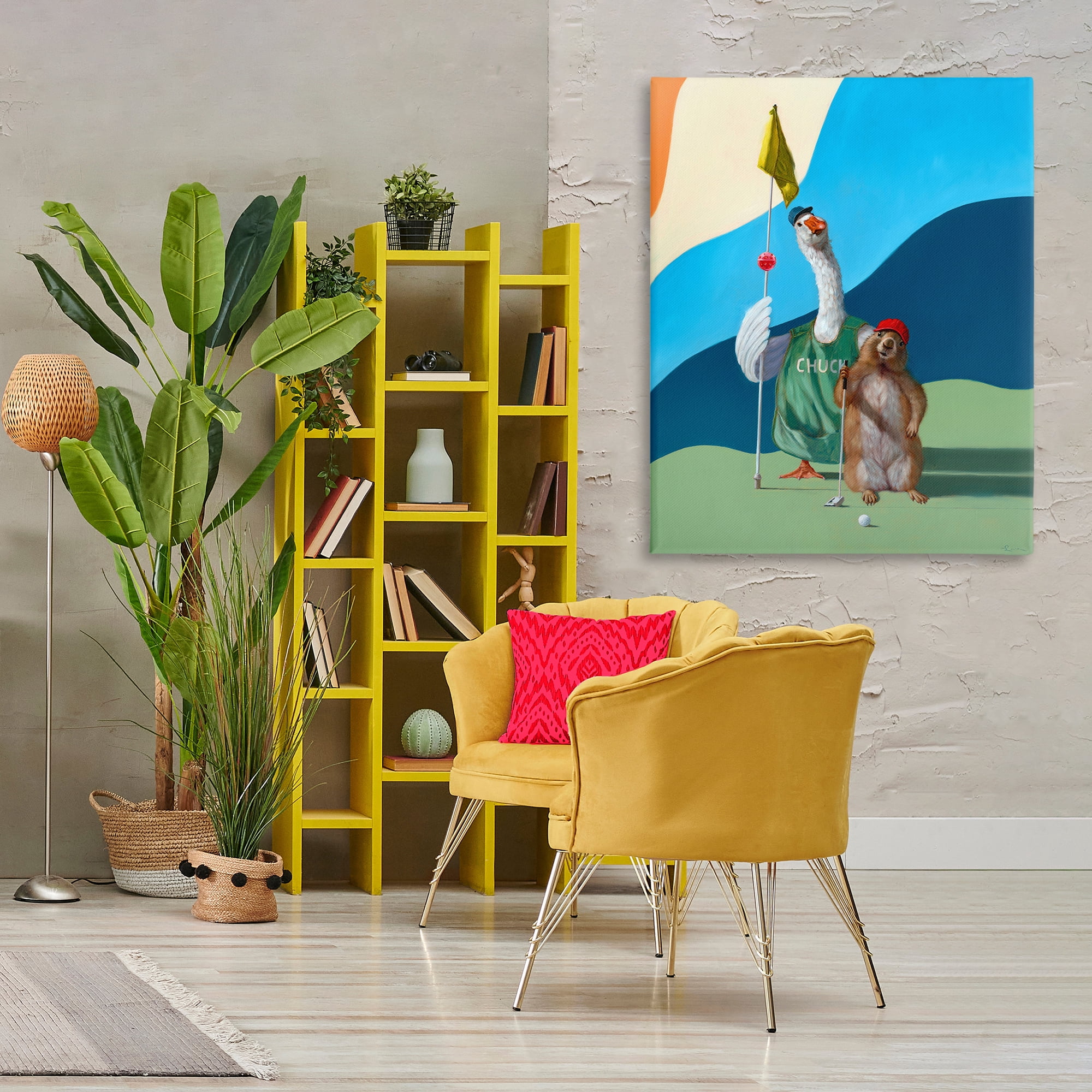 Stupell Industries Golfing Goose & Gopher Sports Painting Gallery Wrapped Canvas Art Print Wall Art, 36 x 48