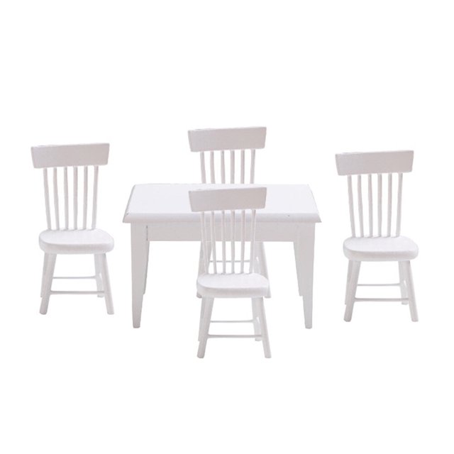 1 juego de mesa de comedor en miniatura de madera para bricolaje, juego de muebles y sillas para decoración de jardines de hadas, accesorios de comedor, color blanco