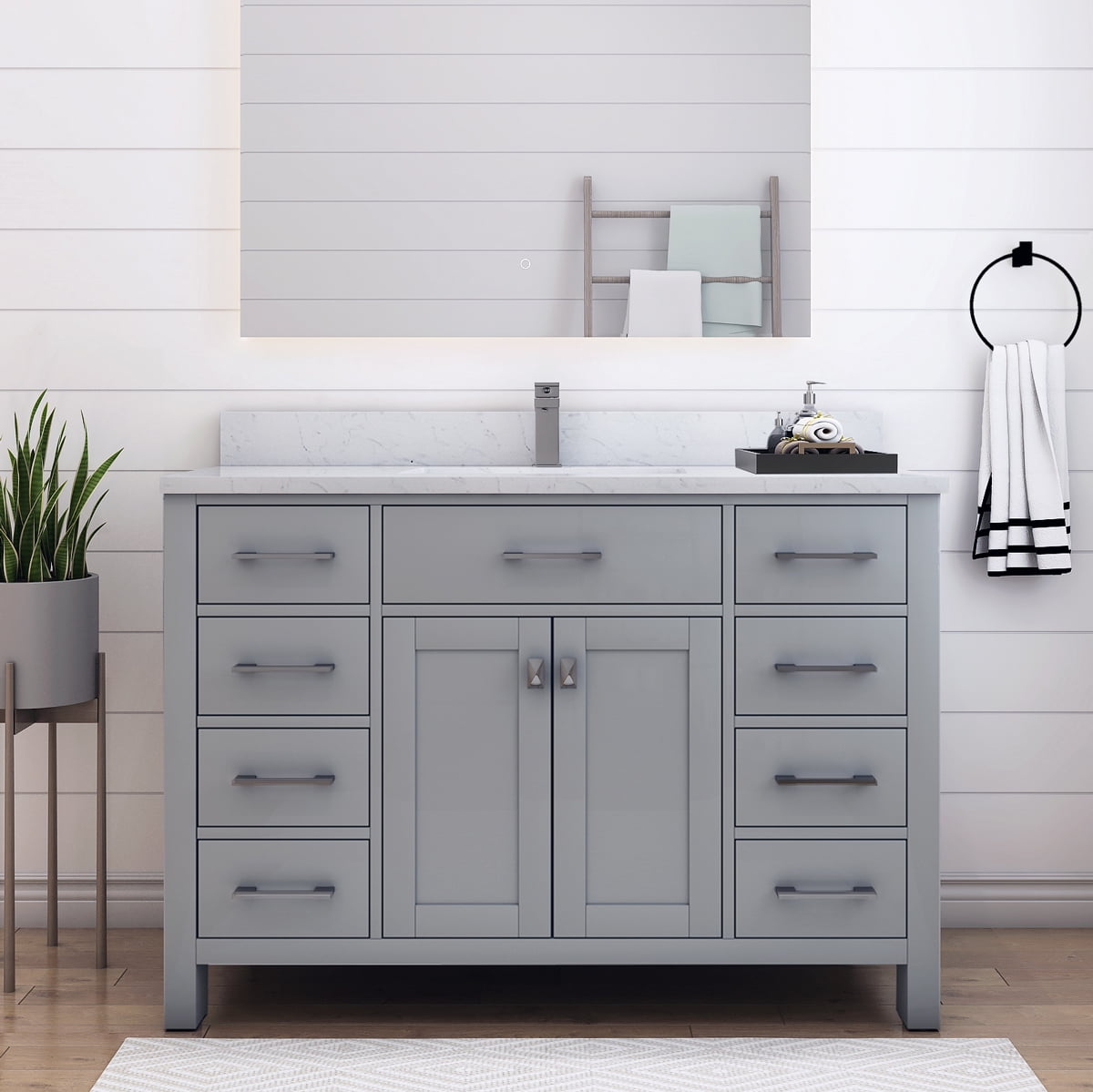 Sinber 48 Inch Rectangular Sink Grey Bathroom Vanity with