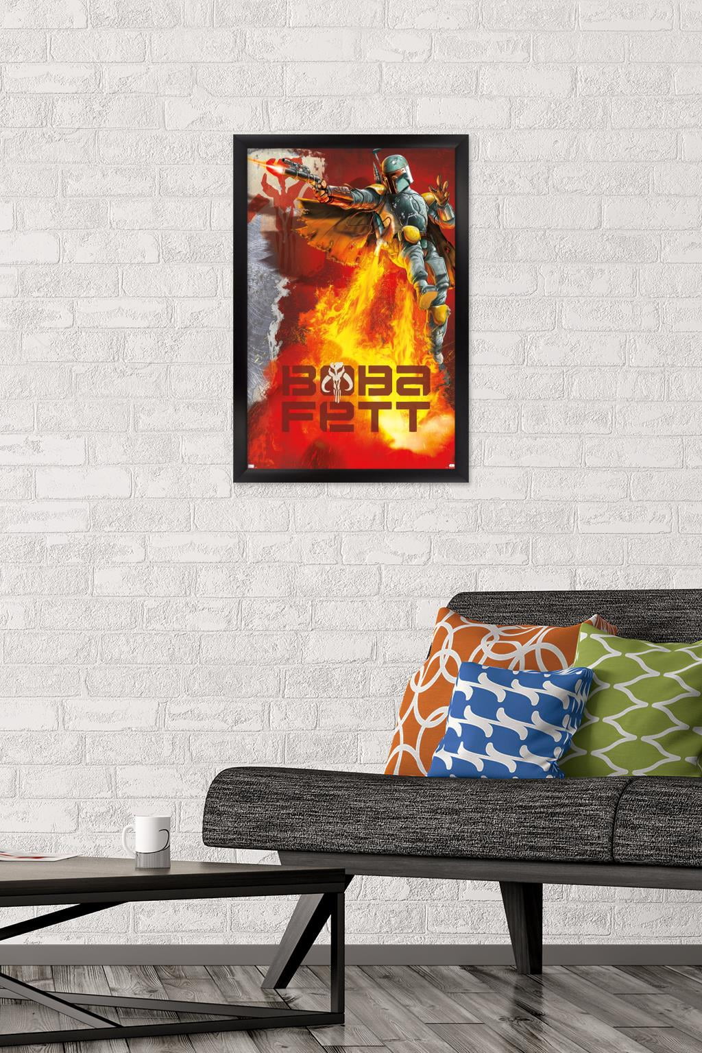 Star Wars: Saga - Boba Fett - Jet Pack Flames Wall Poster, 14.725" x 22.375", Framed