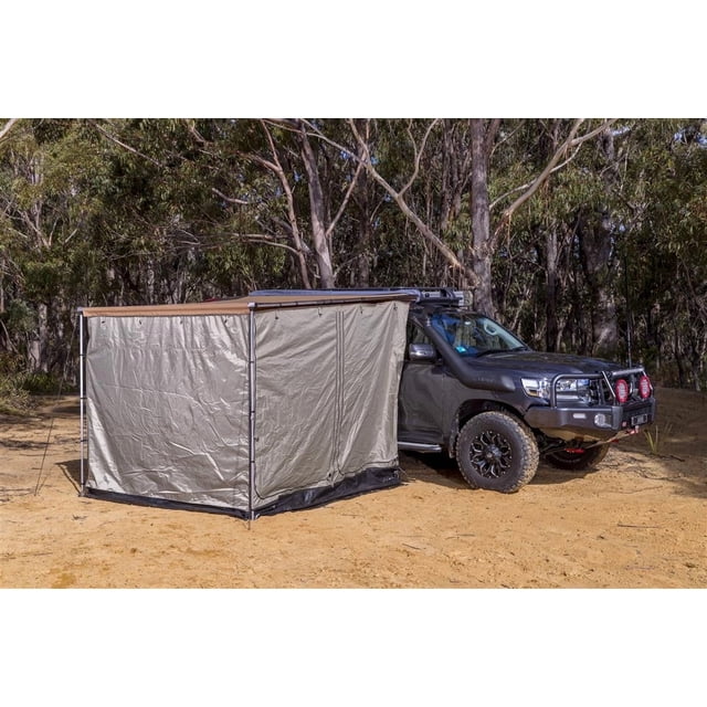 ARB Awning Enclosure 813108A 2500 Series; 78.74 Inch Width x 82.68 Inch Length; 75 Inch Minimum To 83 Inch Maximum Awning Height; 49 Grams Per Square Meter Mesh; Tan/Gray; For Use With ARB Awning Kit