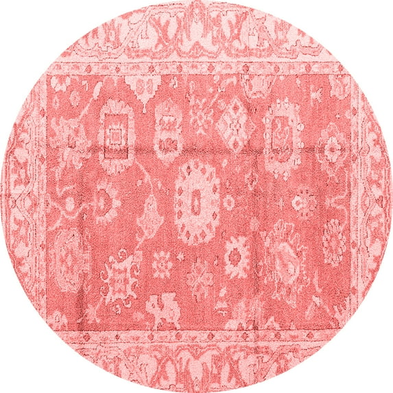 Ahgly Company Machine Washable Indoor Round Abstract Red Modern Area Rugs, 4' Round
