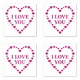thumbnail image 1 of Love Coaster Set of 4, Romance Hearts I Love You Lettering on Plain Backdrop Illustration Pattern, Square Hardboard Gloss Coasters, Standard Size, White and Hot Pink, by Ambesonne, 1 of 2