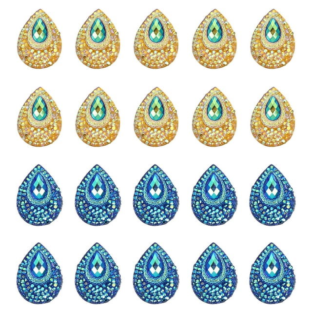 KAKOWELY 100pcs Water Drop Shape Rhinestones Flatback DIY Resin Rhinestones Patches,0.71"X0.51"X0.04"