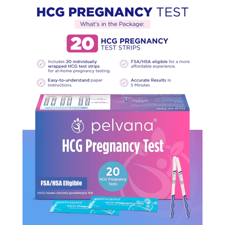 Pelvana Hcg Pregnancy Test Strips, Early Detection, 5-Minute Results, 20 Count