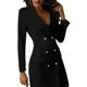 thumbnail image 2 of Traje De Mujer Vestido De Color Sólido Con Cuello En V Abrigo Con Botones Bolsillo Delgado Top Delgado, Negro, S Sweethay AP002332-37, 2 of 6