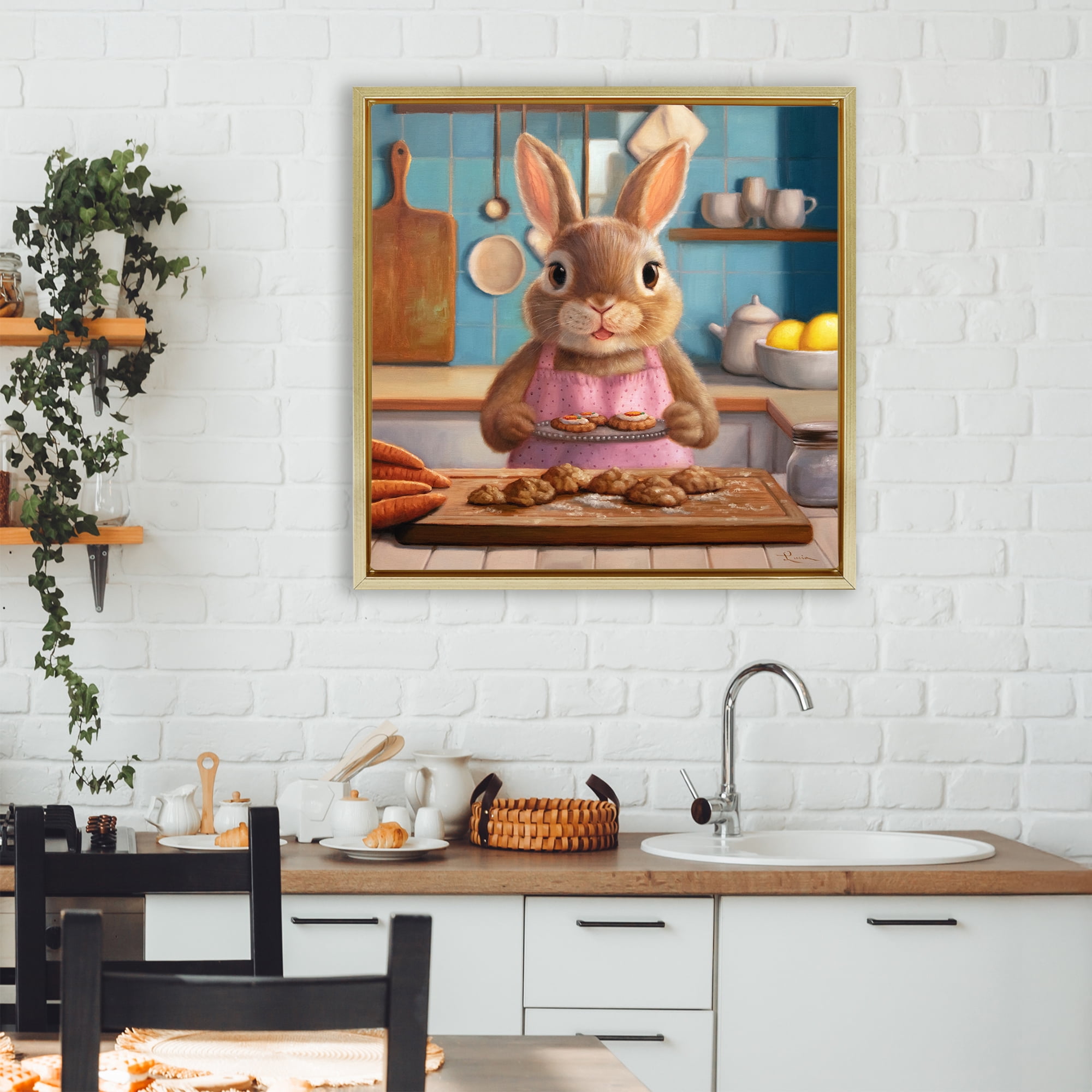 Stupell Industries Mrs. Bunny Bakewell Gold Framed Floater Canvas Wall Art, design by Lucia Heffernan