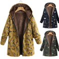 thumbnail image 5 of Women's Winter Warm Oversize Coat - Vintage Floral Print Hooded Jacket with Pockets, Thick Fleece Lined Outerwear, Yellow Size L, 5 of 5
