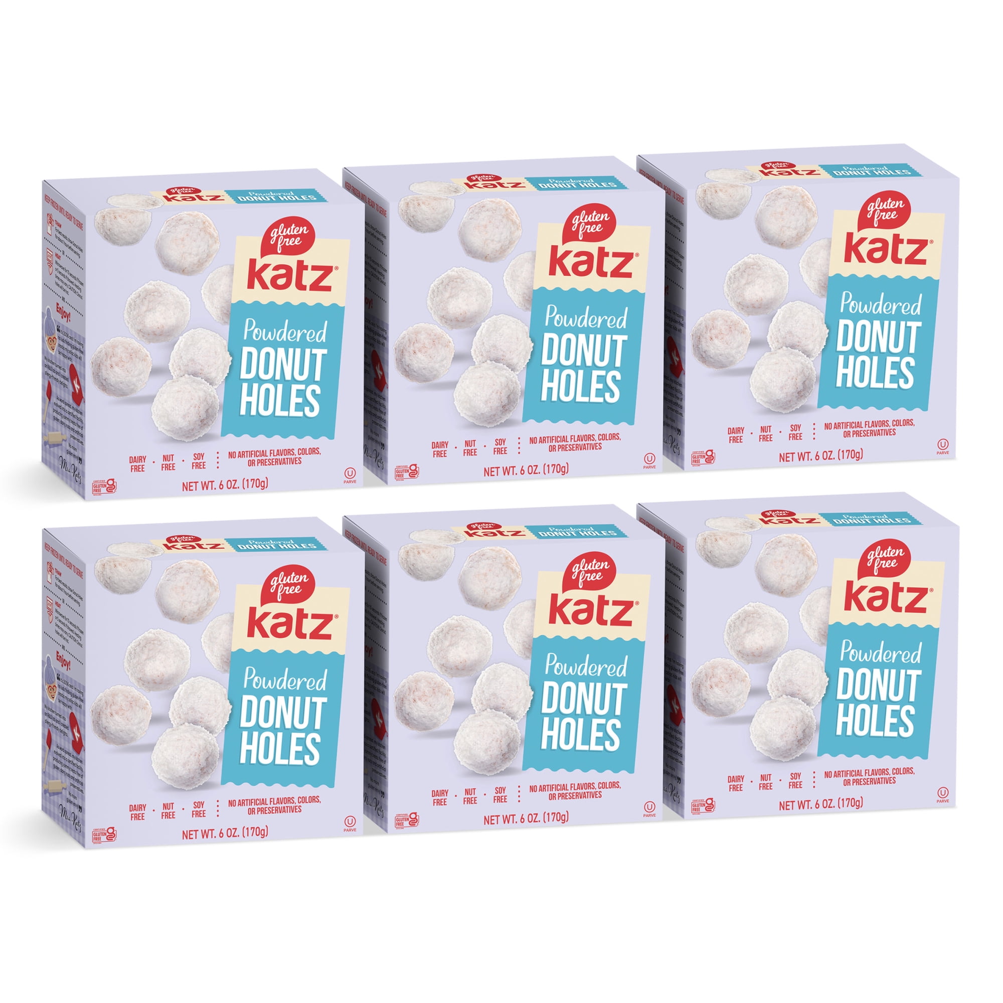 Katz Gluten-Free Powdered Donut Holes |Gluten-Free Dairy Free Nut Free Soy Free Kosher | (6 Pack 6.0 Ounce Each)