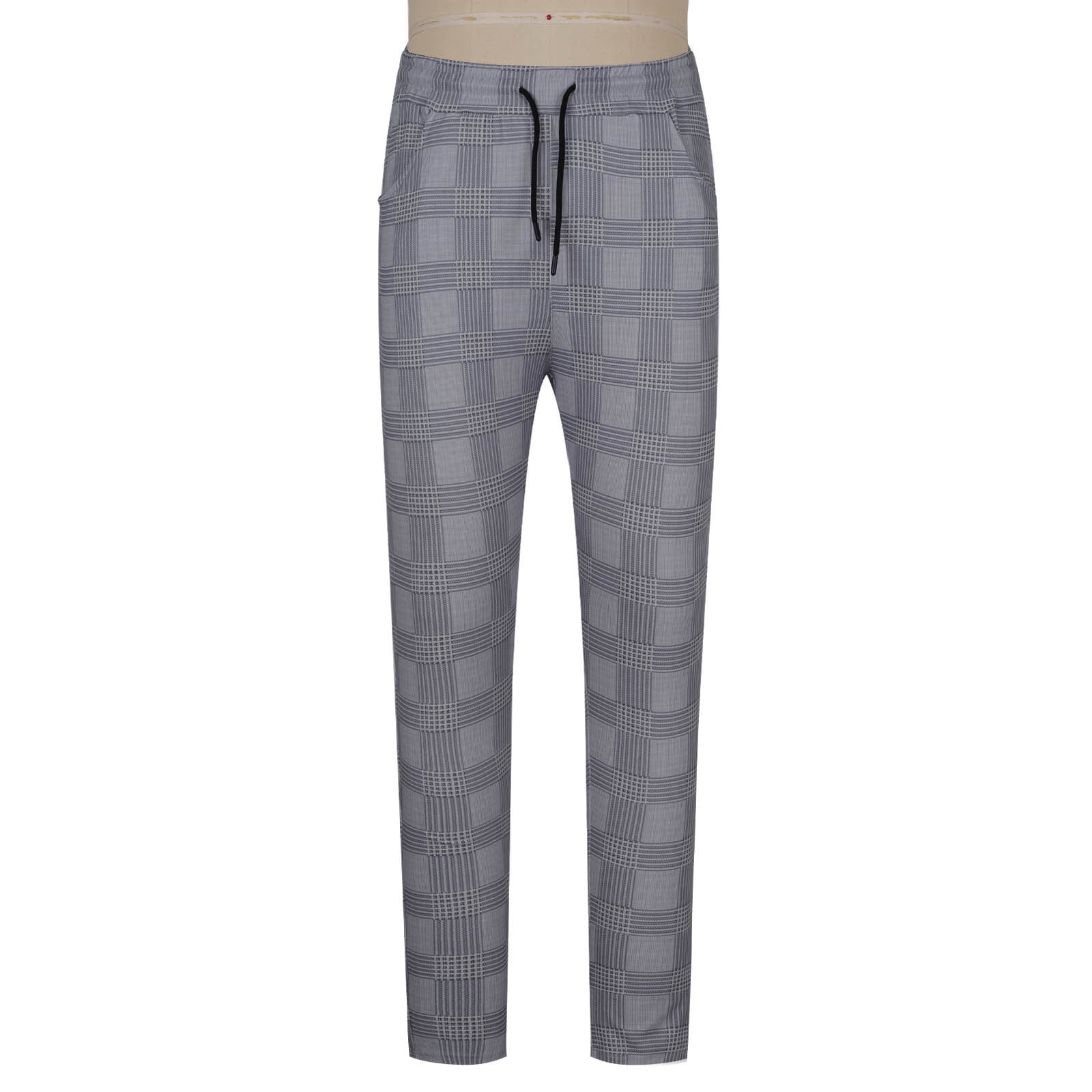 USNSM Men's Plaid Sweatpants Casual Fitness Slim Fit Joggers Drawstring Elastic Waist Straight Leg Pants with Pockets Gray S