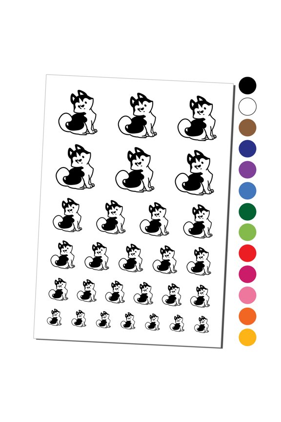 Siberian Husky Sitting Dog Water Resistant Temporary Tattoo Set Fake Body Art Collection - Orange