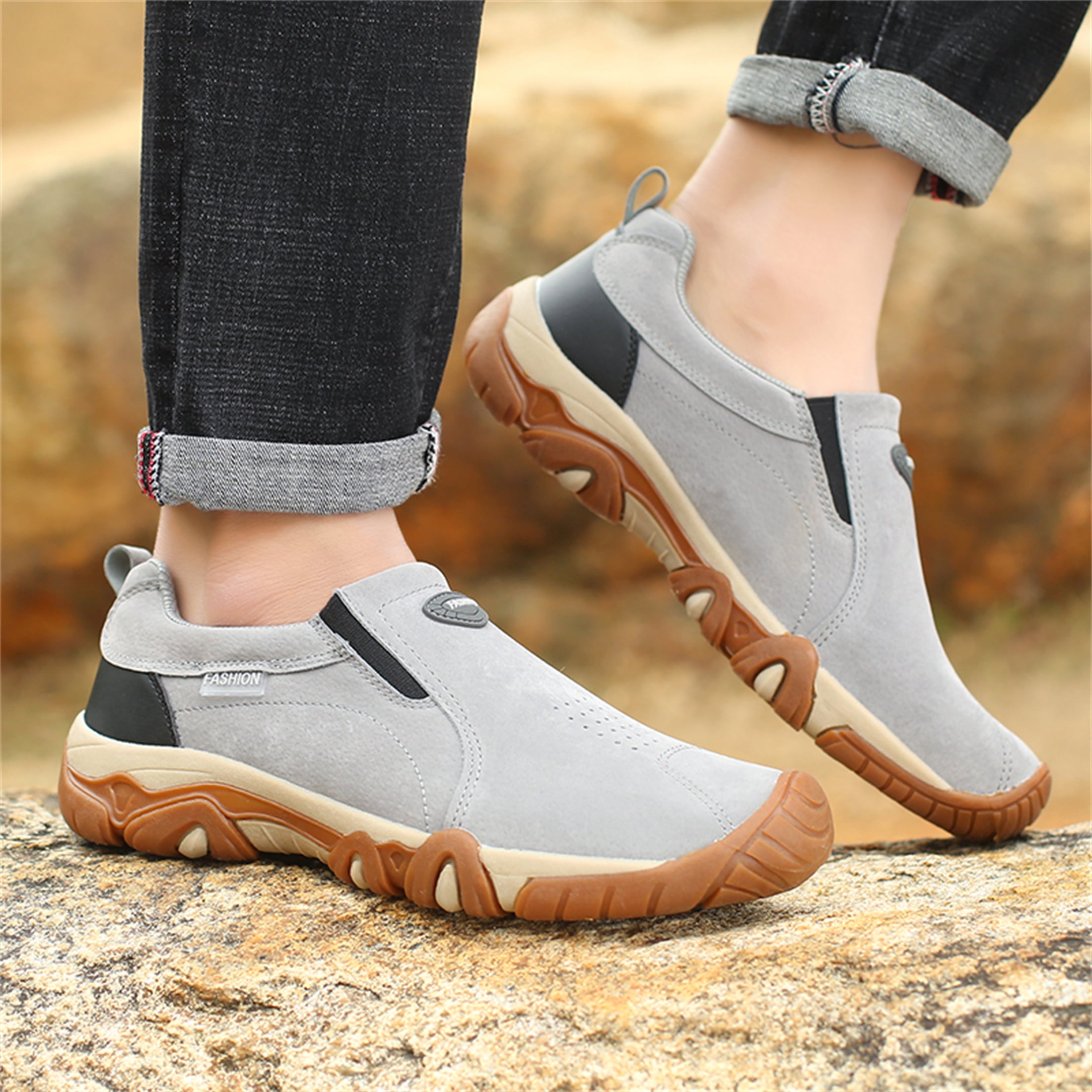 LASUDRAA Mens Outdoor Hiking Shoes Breathable Cushioned Anti-Slip Trailing Sneakers for Trekking Walking Camping