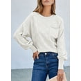 thumbnail image 4 of Eytino Sweaters for Women Casual Crewneck Long Sleeve Sweaters Lightweight Checkered Knit Pullover Tops Fall Sweater White Size XL, 4 of 8
