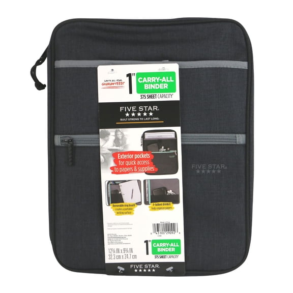Five Star Carry-All Zipper Binder: 1 in. / 375 sheet capacity (Black)