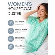 Casual Nights Womens Snap Front Lightweight Housecoat, Short Sleeve House Dress Duster Lounger Robe with Pockets, Cotton Poly Knit, Mid Calf, Garden Green Large