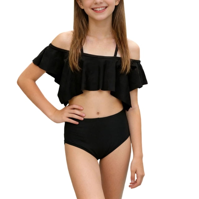 RXMEKW Ensemble de Bikini Uni pour Filles Deux Pièces avec Fermeture à Pression Sans Manches