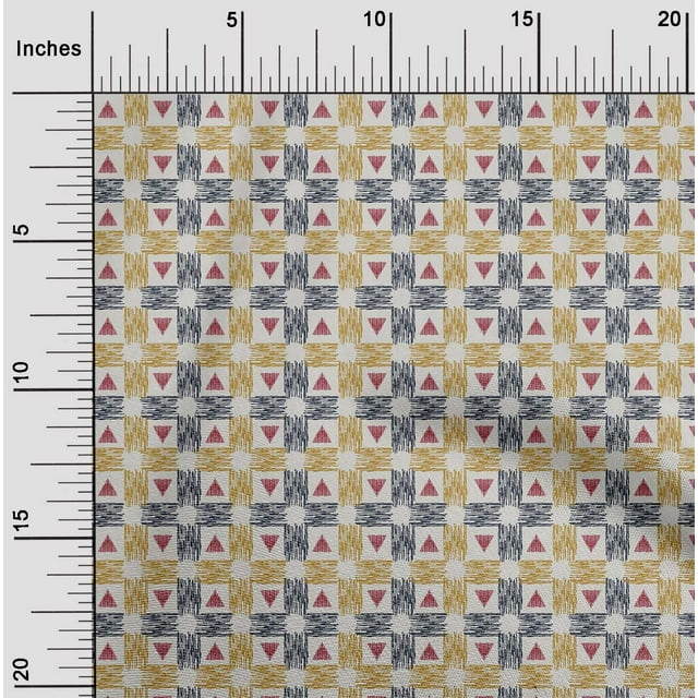 oneOone Cotton Poplin Fabric Check & Triangle Ikat Print Fabric BTY 56 Inch Wide