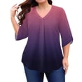 thumbnail image 5 of Abcomgle Plus Size Tops for Women Pleat Hem Clearance Womens Tops Plus Sizes 4x V Neck Plus Size 3/4 Sleeve Tops Gradient Print Casual Tee Shirts 5x Women Plus Size Clothing 4XL,Purple Pink, 5 of 5