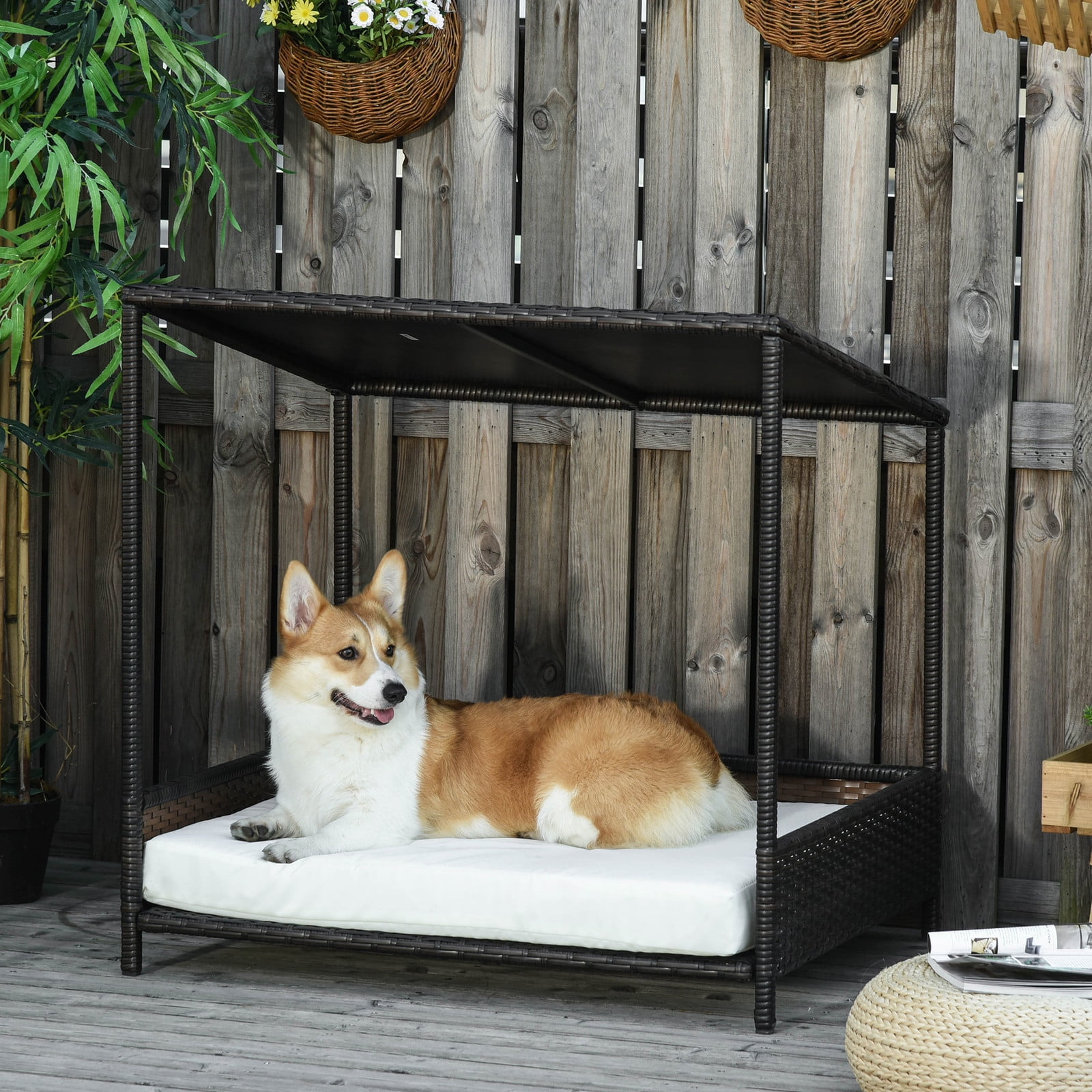 Dog Beds For Small Dogs Dog House PawHut Wicker Elevated Pet Bed