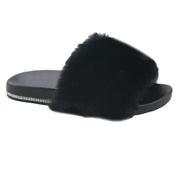 fur slides with strap