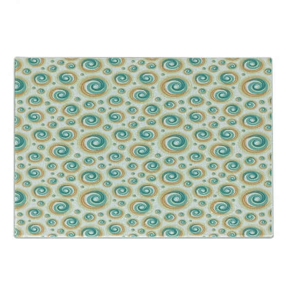 Geometric Circle Cutting Board, Trippy Paint Brush Rotary Spiral Circle Pattern Blurry Tiles Picture, Decorative Tempered Glass Cutting and Serving Board, Small Size, Teal Orange, by Ambesonne